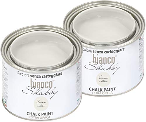 Chalk Paint - Pintura en crema antigua Shabby Chic Vintage para muebles y paredes, extra mate, 2 x 500 ml