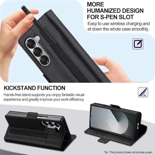 Étui en cuir pour Samsung Galaxy Z Fold6 protège écran et range stylo noir - 3