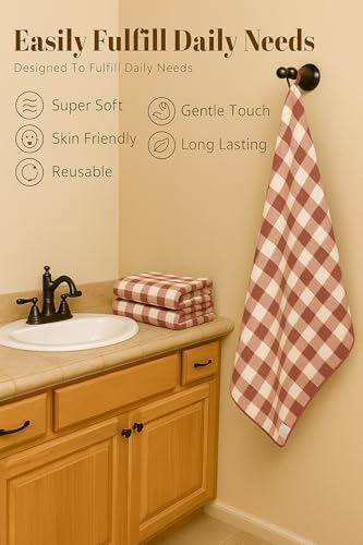 Image of Cortina Checks Printed Microfiber Towels for Bath Large Size-Super Soft Coral Fleece Bathing Towel with Hook Quick Dry Super Absorbent-Bath Towel for Men and Women-70x140 cm [Red]