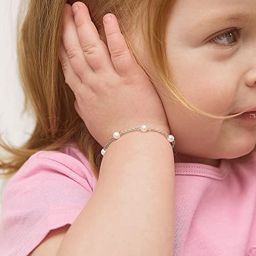 Image of 925 Sterling Silver Delicate Freshwater Cultured Pearl Strand Adjustable Bracelet For Little Girls - Classic and Elegant Children's Jewelry For Formal Occasions - Gifts For Religious Events
