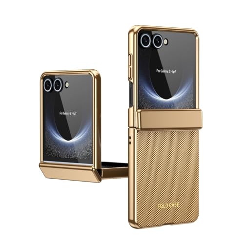 Protection Galaxy Z Flip 6 antichoc étui cuir or charnière coque avec vitre