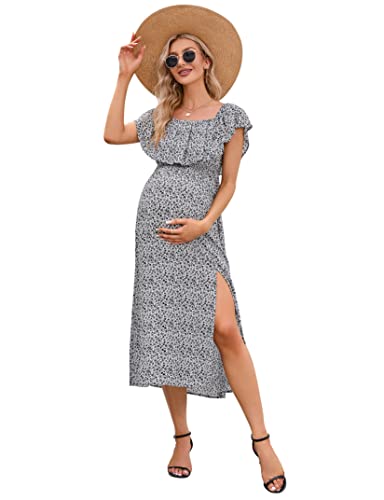 Image of Maternity Dress Women's Off Shoulder Split A Line Casual Maxi Dress Photography Dress for Babyshower