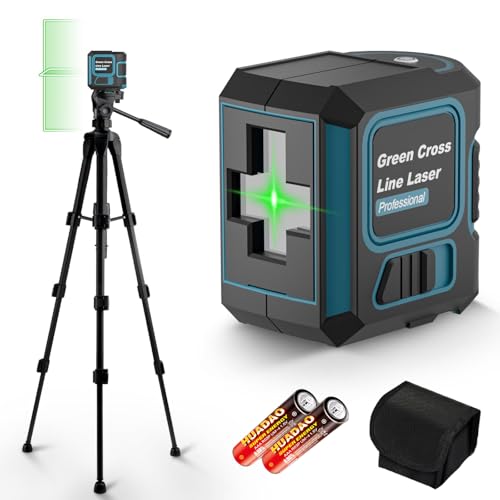 Kevsuvqin Kreuzlinienlaser mit Stativ, Laser Wasserwaage, 360 Grad Laser Level, IP54 Wasser/Helligkeit einstellbar/Linienlaser Selbstnivellierend, Für Baustellen/Inneneinrichtung (mit 2 AA Batteriem)