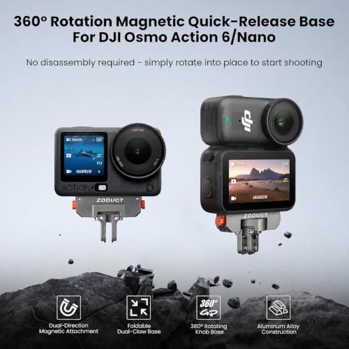 Image of 360 Rotation DJI Magnetic Mount Quick Release Mount for DJI OSMO Action 3 | 4 | 5 Pro with 1 /4 Screw & Dual Claw interfaces for tripods and Stick, Action Camera Accessories (360 Mount)