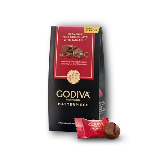 Godiva Masterpiece Milk Chocolate Bag, Individually Wrapped with Ganache Center, Gourmet Gift for Birthday, Holiday, Kosher, Halal, 7oz