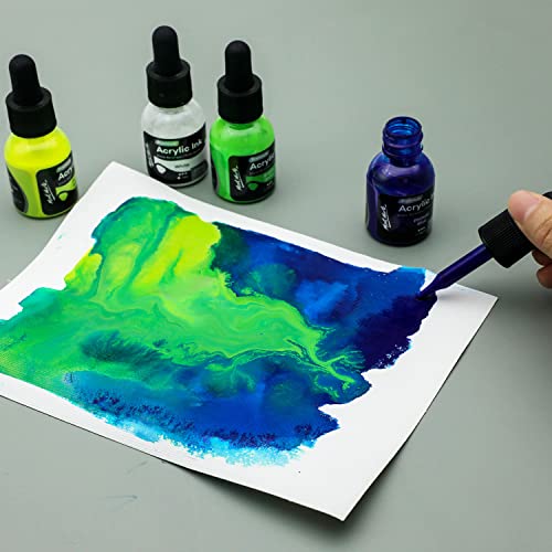 Mont Marte Acrylic Ink Premium 12pc x 20ml (0.7 US fl.oz), Acrylic Inks for Artists Essential Colours - Image 2