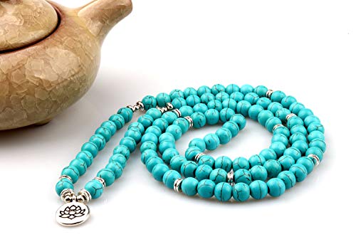 GVUSMIL 108 Mala Beads Wrap Bracelets for Yoga Charm Natural Gemstone 8mm Turquoise Wrap Bracelet