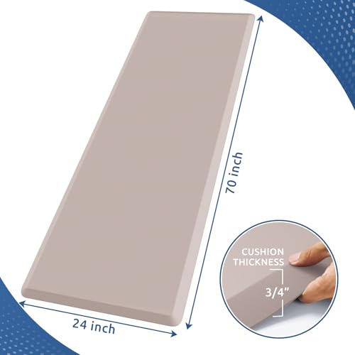 Image of KitchenClouds Kitchen Mat Cushioned Anti Fatigue Rug 24 inchx70 inch Water Resistant, Non Slip, Standing and Comfort Desk /Floor Mats for House Sink Office (Khaki)