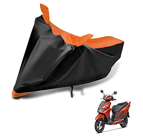 Image of Auto Hub Scooty Cover Compatible with Grazia with Mirror Pocket, Dustproof, Heat Resistant, Triple Stitched, Grazia Scooty Cover- Black, Orange