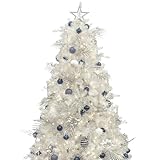 KI Store 7ft White Christmas Tree with Decorations and Lights All-in-ONE Completed Christmas Tree Set Including 7 Feet Xmas Tree, Ornaments, LED String Lights with Remote and Timer
