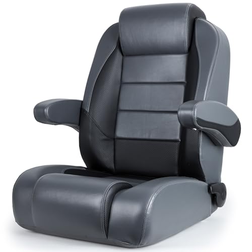 NORTHCAPTAIN Premium Reclining High Back Pontoon Captain's Chair Boat Bucket Seat with Removable Armrest,Charcoal/Black