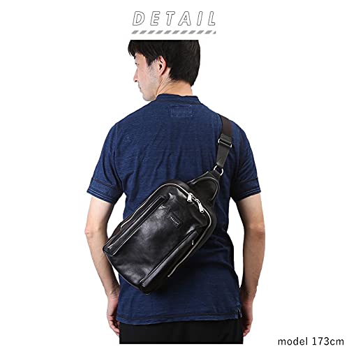 インフィス 本革 大容量 ボディバッグ FIZZ 本革ボディバッグ 大容量 メンズ 通勤 普段使い カジュアル (ネイビー)