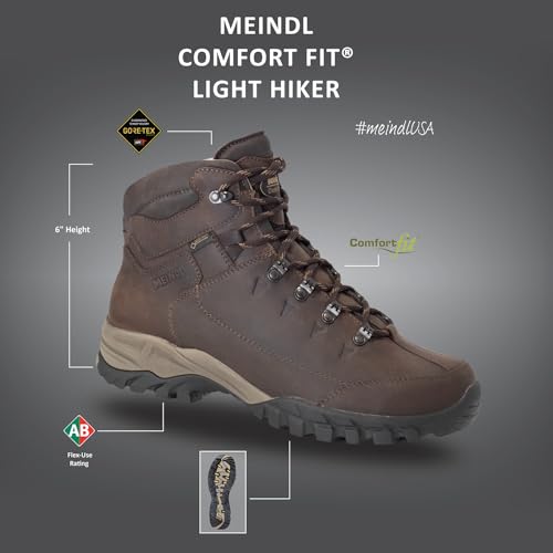 Meindl Men's Comfort-Fit Light Hiker | Gore-Tex Waterproof Hiking Boots | Walking Boots | Wide Toe Box | Made in Italy, Brown2