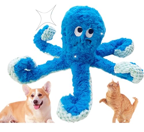 TRAVEYO 犬猫兼用 タコ型おもちゃ エサ隠し宝探しゲーム 音が鳴る 36cm 柔らかいぬいぐるみ 知育玩具