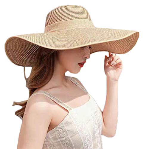 Women Summer Foldable Sun Straw Hat UPF 50+ Beach Hat (One Size, Khaki a)