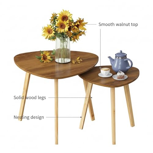 Image of Modern Wooden Nesting Side Table Set of 2 for Living Room | Space Saving Sofa Side Table | Bedside End Table | Multipurpose Accent Tables for Home Bedroom Office (White, Nesting)