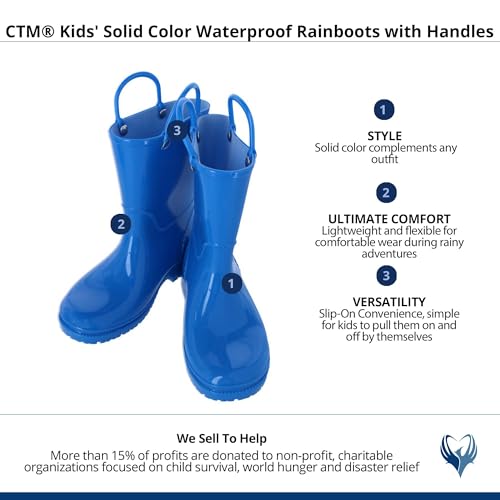 CTM Kids' Solid Color Waterproof Rainboots with Handles4