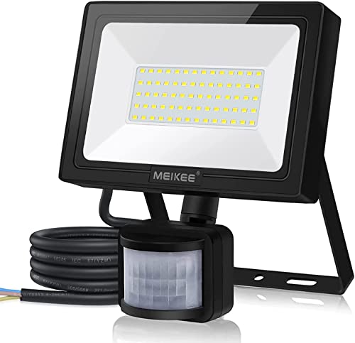 MEIKEE Projecteur LED avec Detecteur de mouvement, Projecteur exterieur led 60W 5200LM Ultra Mince, Spot led extérieur avec detecteur P66 Etanche, Éclairage à led 6500K pour Jardin Patio Garage Entré