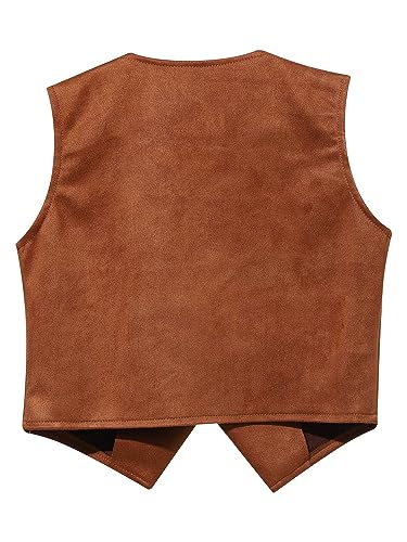 renvena Cowboy Western Suit Vest for Boys Halloween Brown Suede Dressy Waistcoat with Tassels4