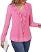 Gaharu Dress Tops for Women Business Casual: Long Sleeve V Neck Peasant Shirts - Plus Size Tops for Women Dressy - Maternity Mom Tunic Tops to Hide Belly Sparkly Pink XXL