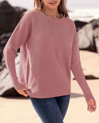 BTFBM Fall Sweaters for Women 2025 Casual Long Sleeve Sweater Striped Loose Fit Pullover Tops