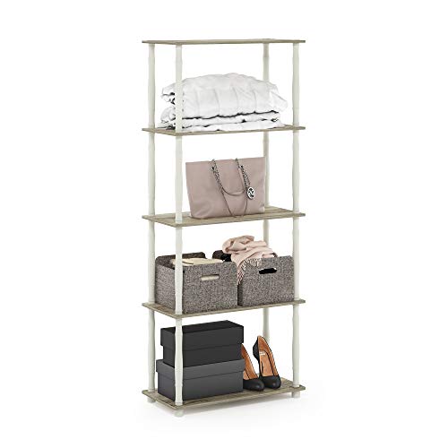 Image of Furinno Turn-N-Tube 5-Tier Multipurpose Shelf / Display Rack / Storage Shelf / Bookshelf, Classic Tubes, Sonoma Oak /White
