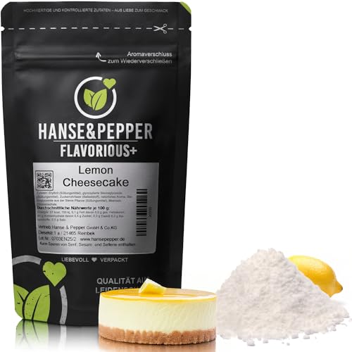 100g Hanse&Pepper Flavorious+ Geschmackspulver Lemon Cheesecake – ohne Zucker, kalorienbewusst – Zitronenpulver für Quark, Joghurt, Shakes & Süßspeisen – ohne künstliche Süßstoffe, echte Zutaten