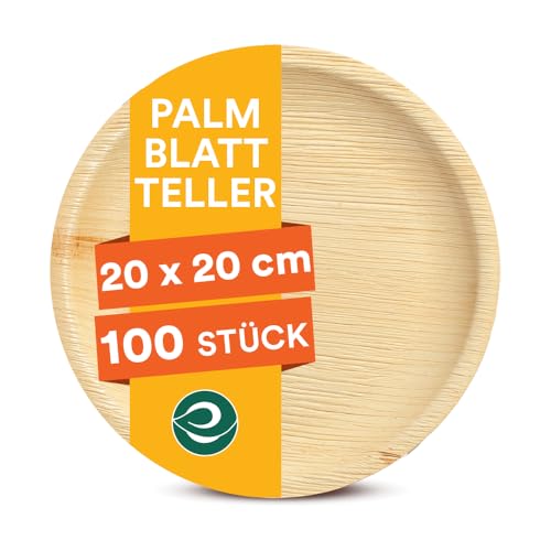 ECO SOUL runde Palmblatt Teller 20 cm (8 Zoll) (100 Stück) | 100% kompostierbar & stabil | Bio Einwegteller aus Palmblatt | Hochwertiges Einweggeschirr für Party & Dinner