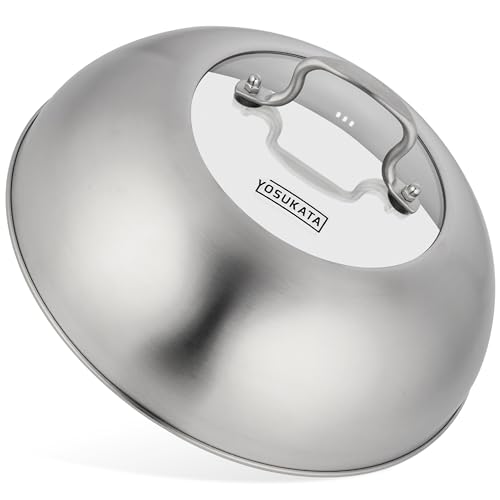 YOSUKATA Wok-Deckel 29 cm -304 Edelstahl-Wokdeckel mit Gehärtetem Glas und Dampflöchern - Abdeckung für 30 cm Wokpfanne - Grill- und Käse-Schmelzkuppell - Wok-Zubehör Spülmaschinenfest YOSUKATA Wok-Deckel 29 cm -304 Edelstahl-Wokdeckel mit Gehärtetem Glas und Dampflöchern - Abdeckung für 30 cm Wokpfanne - Grill- und Käse-Schmelzkuppell - Wok-Zubehör Spülmaschinenfest