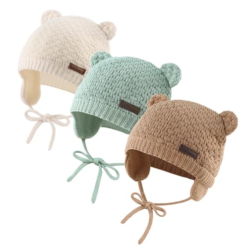 Image of JANGANNSA Cute Knitted Boys Girls Christmas Beanie Warm Earflap Winter Hat Infant Toddler Baby Beanie 0-2Y