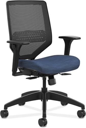 Image of HON Solve Mesh Back Office Chair with Adjustable Arms, Adjustable Height, Tilt Tension, Lumbar Support, Swivels, on Rolling Wheels, Midnight