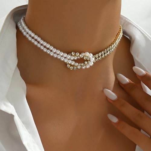 Pearl Choker Necklaces for Women - Dainty Gold Pearl Necklace 14k Gold Plated Choker Necklace Simple Trendy Charm Jewelry for Women2