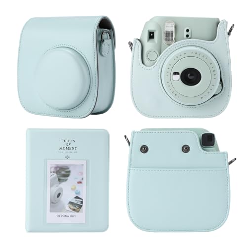 TONYLAIJIANTAO Camera Case Compatible with Fujifilm Instax Mini 12 11 9 8 Instant Camera PU Leather Carrying Bag with 64 Pockets 2 x 3 Mini Photo Album. (Green)