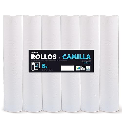 Rotolo per lettino, Rotolo di carta per lettino per procedure mediche, massaggi, trattamenti estetici e termali, Carta per lettino estetico e da massaggio (laminato riciclato 60 cm x 80 m, 6 unità)