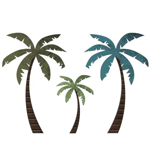 CroBlissful 3 Pcs Tropical Beach Hawaiian Metal Palm Tree Wall Art Rustic Palm Tree Leaves Metal...
