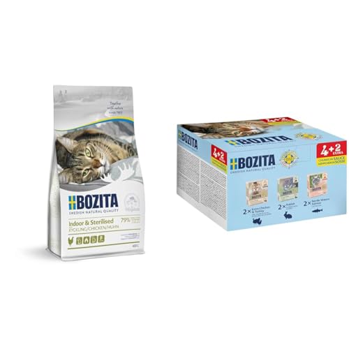 Probierset Bozita Trockenfutter 400g und Nassfutter 6x370g im Tetra getreidefreies Trockenfutter Huhn und Nassfutter Huhn & Pute, Kaninchen, Lachs