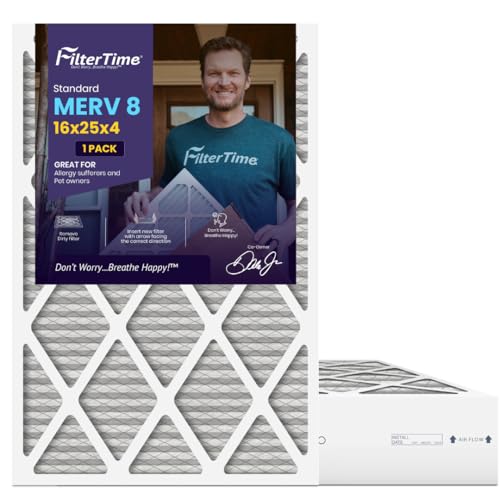 FilterTime 16x25x4 AC Furnace Air Filter MERV 8 1-Pack (exact dimensions 15.5 x 24.5 x 3.75) AC Filter Furnace Filter Home Air Filter Made in USA.