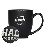 Rico Industries NCAA Ithaca Bombers 15oz Laser Engraved Matte Black Ceramic Bistro Mug - for Hot or Cold Drinks