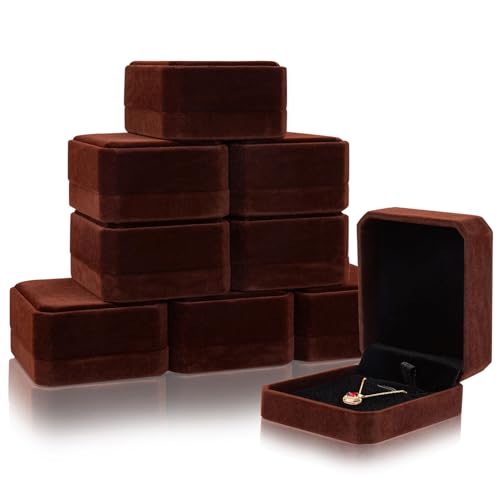 Lamoutor 8Pcs Velvet Necklace Pendant Gift Box Jewelry Gift Box (Coffee Color)