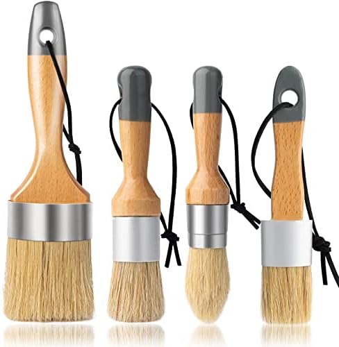 YiBaiBrush-Chalk and Wax Paint Brush Furniture Set of 4, Small Round and Large Oval Brush with Natural Bristles, Perfect for Painting or Waxing Furniture, Ideal for Home Decor