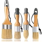 YiBaiBrush-Chalk and Wax Paint Brush Furniture Set of 4, Small Round and Large Oval Brush with Natur