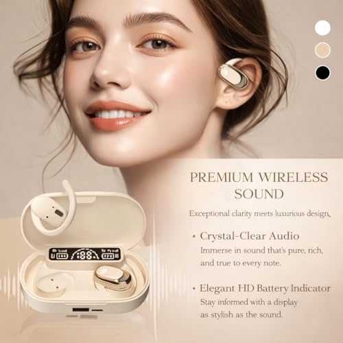 Image of M300 OWS Open Ear Wireless Earbuds with Display, ENC Mic for Crystal-Clear Calls, 60hr Playtime with Type-C Fast Charging, BT5.4 Gaming Bluetooth Earphones, Touch Control Sports Headset (Black)