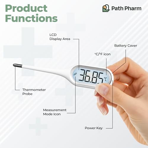 Premium Digital Thermometer for Adults, Kids & Babies — Fast 8-Second Oral, Underarm & Rectal Readings, 0.05°C High Precision, Backlit Display, Fever Buzzer — Family Clinical Thermometer