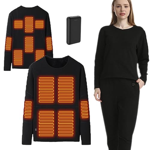 TOVCHEI Electric Heated Thermal Underwear with battery, men women Smart USB Heating Clothes top and pants for Winters Outdoor,Women tops,S