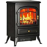 HOMCOM 22" Electric Fireplace Heater, Freestanding Fire Place Stove with Realistic LED Flames and Logs, and Overheating Protection, 725W/1450W, Black