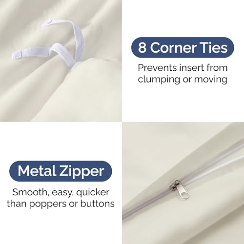 Image of Duvet Cover Queen Size Set - Extra Soft Queen Duvet Cover 90 inch x 90 inch with 2 Pillow Shams for Women, Men, Kids & Teens - Hotel Luxury, Easy-Care w / Zipper Closures & Ties - Comfy and Breathable (Ivory)