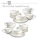 BTaT- White Tea Cups and Saucers Set of 12 (7 oz), Porcelain White Tea Cup Set of 12 with Golden Trim Design, Dishwasher Safe, Christmas Gifts