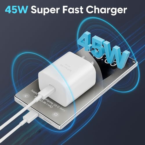 Image of Samsung 45W Superfast Charging Kit (Adapter + 2M USB-C Cable) - White | Compatible with Galaxy S25 Edge, S25, S24 Ultra, S24+, S23 Ultra, S23 FE, S22, S21 FE, Z Fold /Flip 5 /4, Tab, A /M /F Series