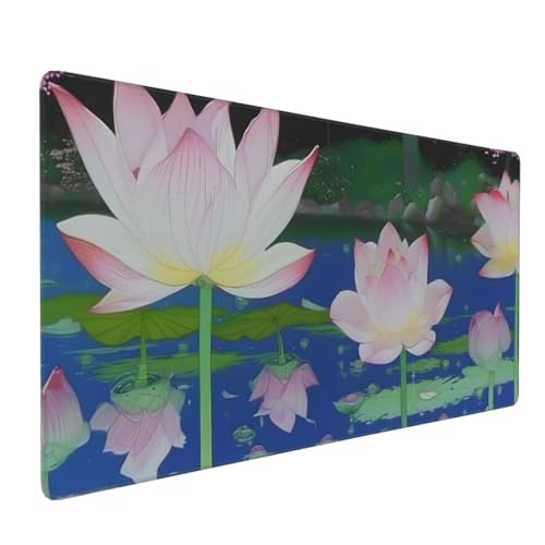 Lotus Podkładka pod mysz do gier XXL 1200 x 600 mm, podkładka pod mysz dla graczy, podkładka pod mysz nad jeziorem, podkładka XXL z wodoodporną i antypoślizgową gumą, szyte krawędzie do biura, pod