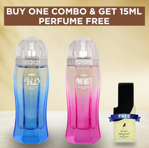 Image of Ossa Aqua Blue & Pink Mist Eau De Parfum For Men and Women, 2x100ML With Fresh And Floral Notes | Long Lasting Fragrance Combo Set (Pack of 2)